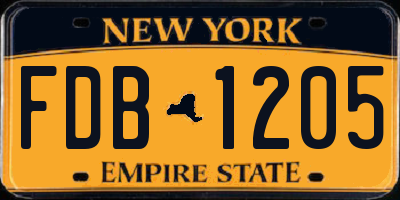 NY license plate FDB1205