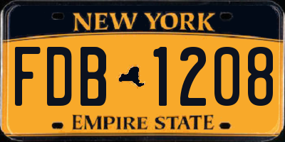 NY license plate FDB1208