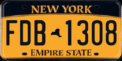 NY license plate FDB1308
