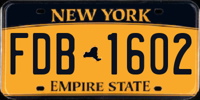 NY license plate FDB1602