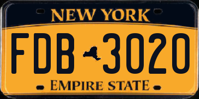 NY license plate FDB3020