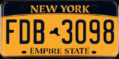 NY license plate FDB3098