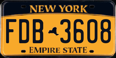 NY license plate FDB3608