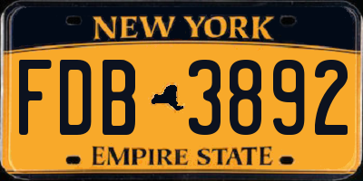 NY license plate FDB3892