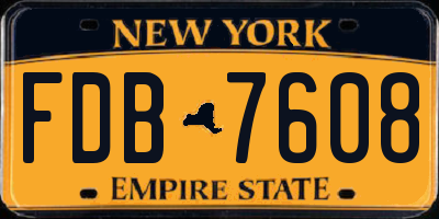 NY license plate FDB7608
