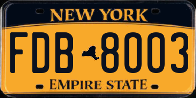 NY license plate FDB8003