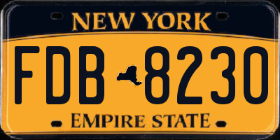 NY license plate FDB8230
