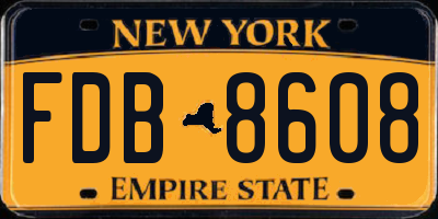 NY license plate FDB8608