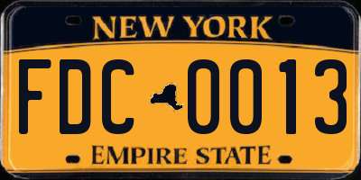 NY license plate FDC0013