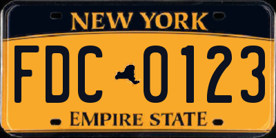 NY license plate FDC0123