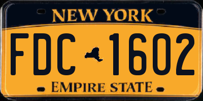 NY license plate FDC1602
