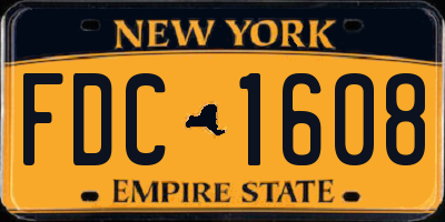 NY license plate FDC1608