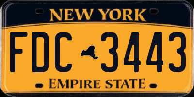 NY license plate FDC3443