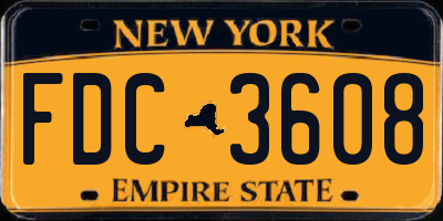 NY license plate FDC3608