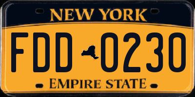NY license plate FDD0230