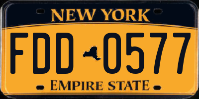 NY license plate FDD0577