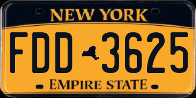NY license plate FDD3625