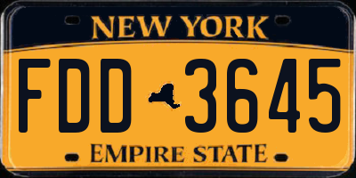 NY license plate FDD3645