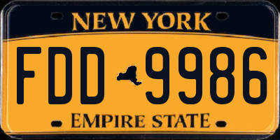 NY license plate FDD9986
