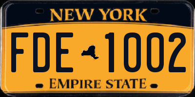NY license plate FDE1002