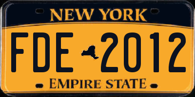 NY license plate FDE2012