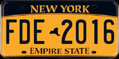 NY license plate FDE2016
