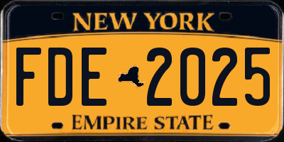NY license plate FDE2025