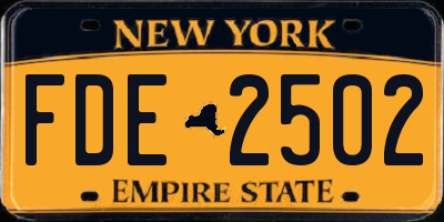 NY license plate FDE2502
