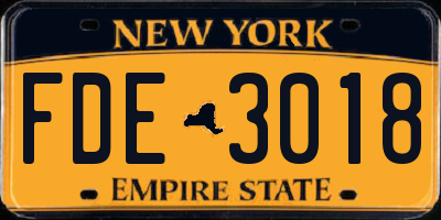 NY license plate FDE3018