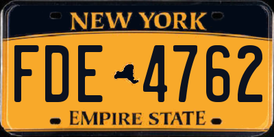 NY license plate FDE4762