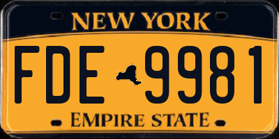 NY license plate FDE9981