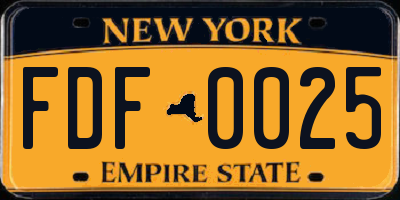 NY license plate FDF0025