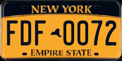 NY license plate FDF0072