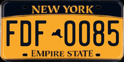 NY license plate FDF0085