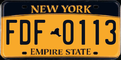 NY license plate FDF0113