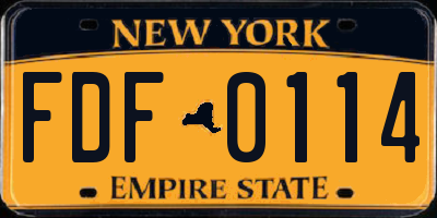 NY license plate FDF0114
