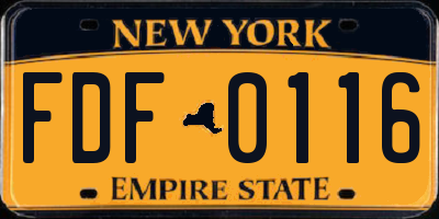 NY license plate FDF0116