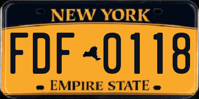 NY license plate FDF0118