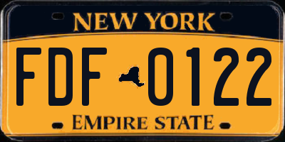 NY license plate FDF0122