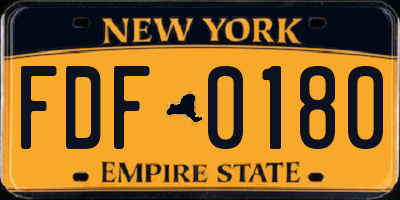 NY license plate FDF0180