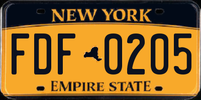 NY license plate FDF0205