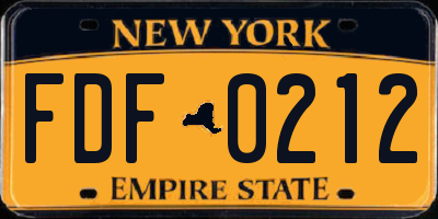 NY license plate FDF0212