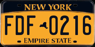 NY license plate FDF0216