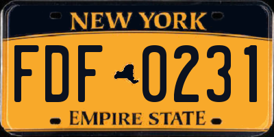 NY license plate FDF0231