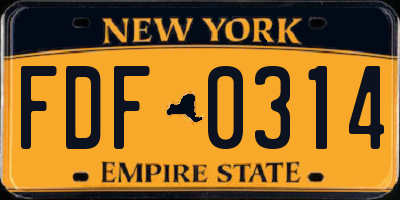 NY license plate FDF0314