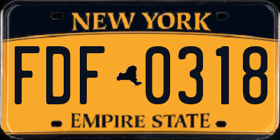NY license plate FDF0318