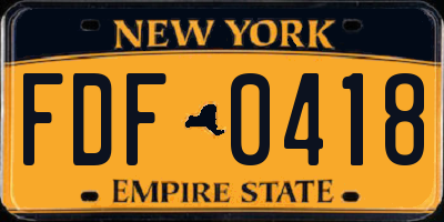 NY license plate FDF0418