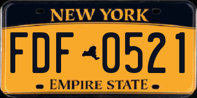 NY license plate FDF0521