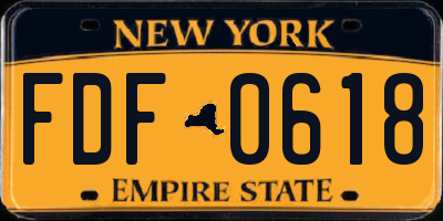 NY license plate FDF0618