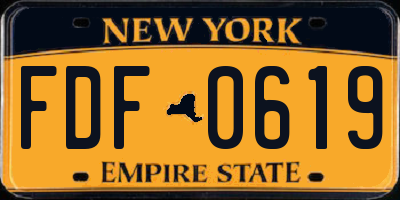 NY license plate FDF0619